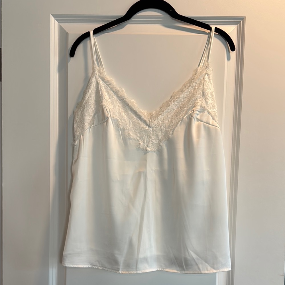 Silky Lace Trim Cami Tank - Ivory